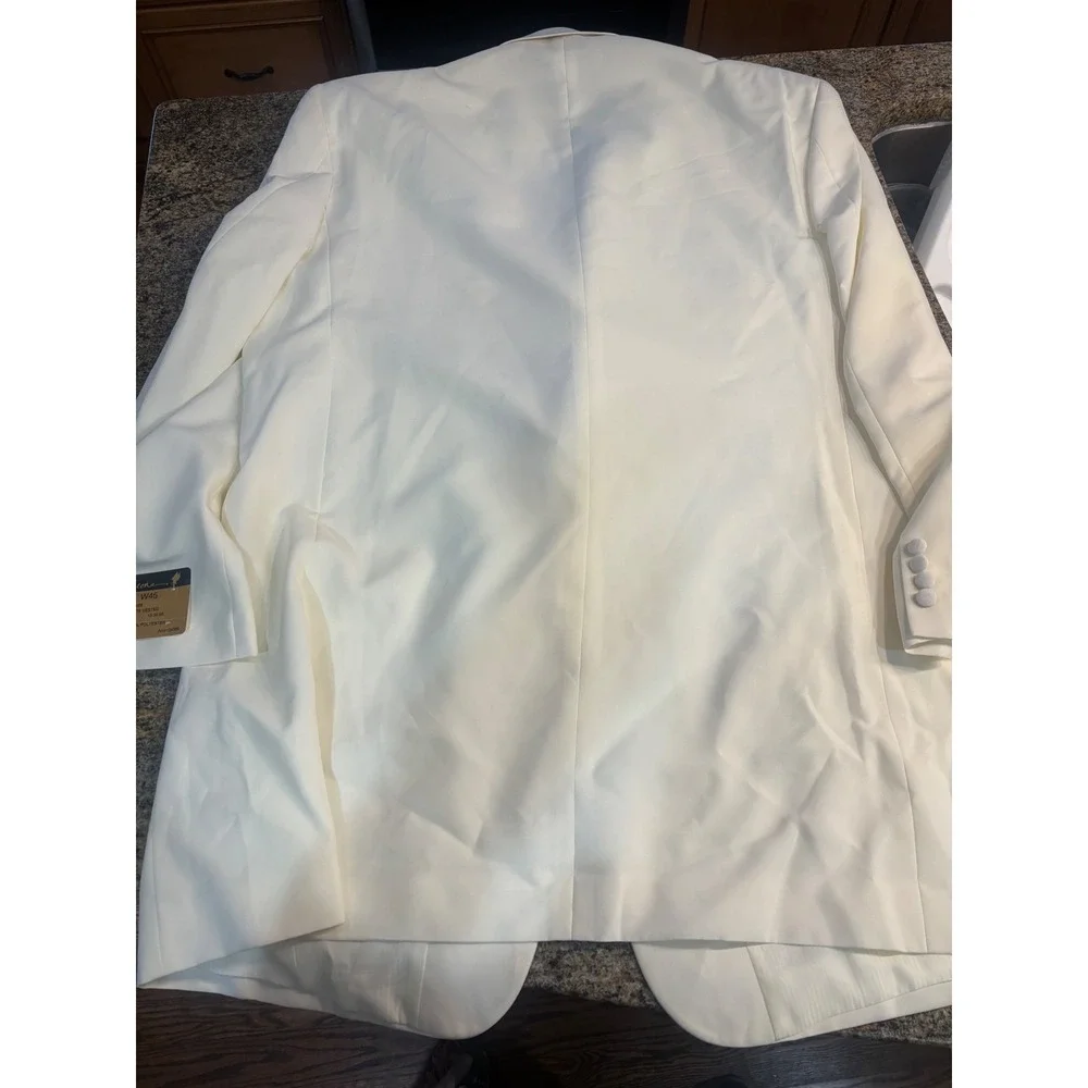 3 Piece Falcone Curtis Vested Suit 50L W45 Ivory‎ Polyester Formal Mens Raw Hem